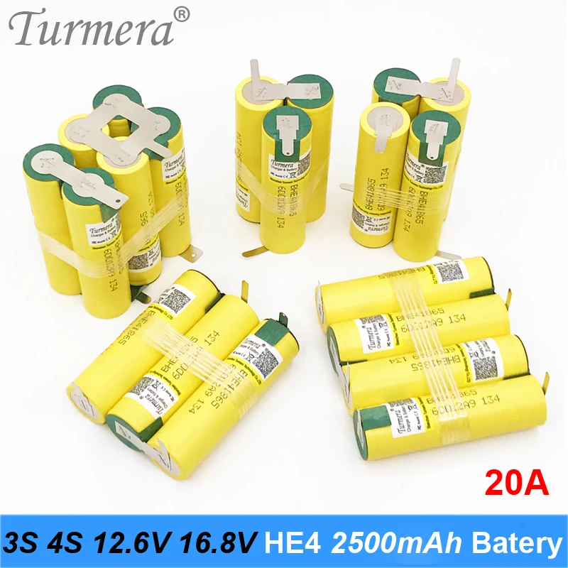 HE4 2500 мА/ч 20A разрядный ток 3S 12 6 V 4S 16 8 Батарея пакет 18650 для шуры отвертка (на