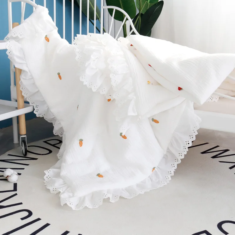 Korean Embroidery Muslin Blanket With Ruffles Baby Cotton Gauze Bedding Quilt Kids Children Summer Quilts Bed Cover Bedspread
Korean Embroidery Muslin Blanket With Ruffles Baby Cotton Gauze Bedding Quilt Kids Children Summer Quilts Bed Cover Bedspread