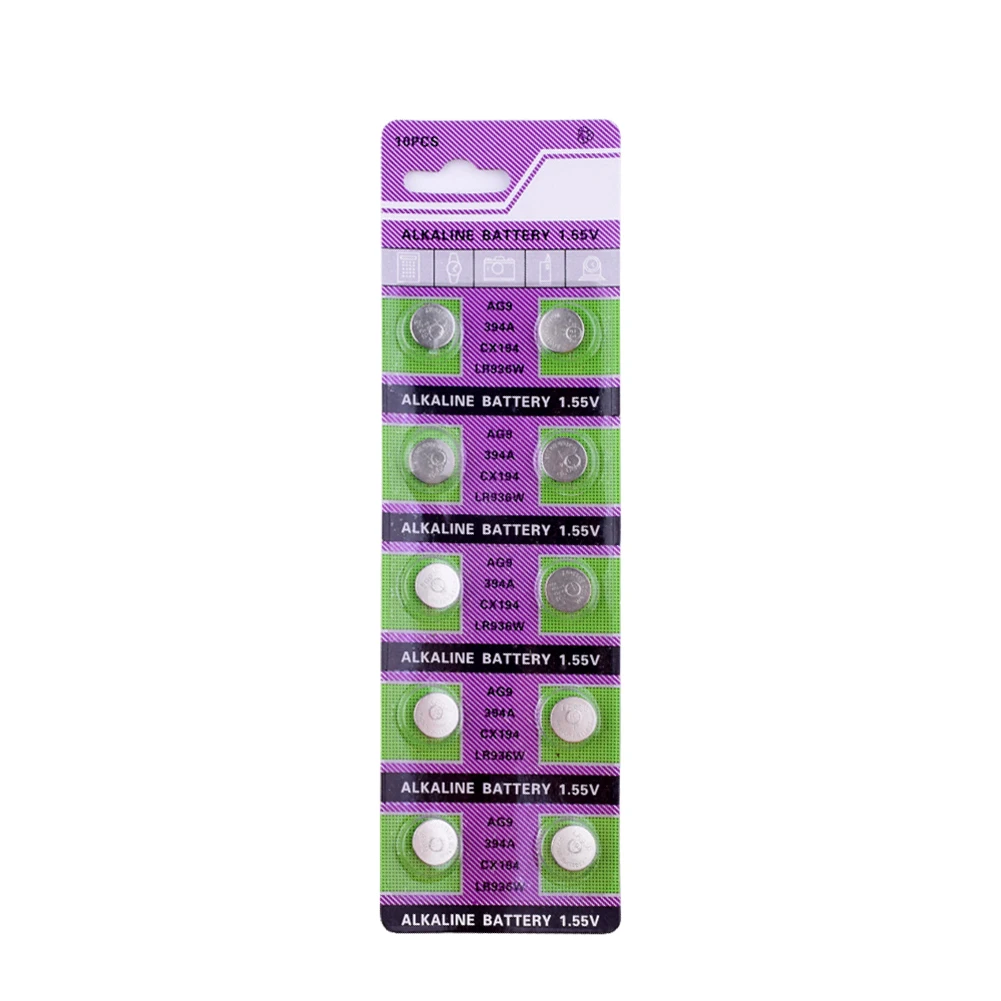 New 20pcs/2cards AG9 Batteries 1.55v Laser Pointer Watch Bateria 194 394 524 280-17 394A D380 D394 G9 L936 Alkaine Button Pila
New 20pcs/2cards AG9 Batteries 1.55v Laser Pointer Watch Bateria 194 394 524 280-17 394A D380 D394 G9 L936 Alkaine Button Pila