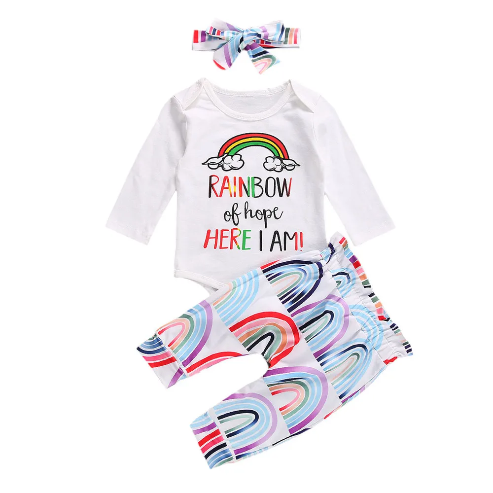 3 Pcs Newborn Rainbow Print Outfits Infant Long Sleeve Round Neck Letter Romper RuffleTrousers Autumn Baby Clothes Set
3 Pcs Newborn Rainbow Print Outfits Infant Long Sleeve Round Neck Letter Romper RuffleTrousers Autumn Baby Clothes Set