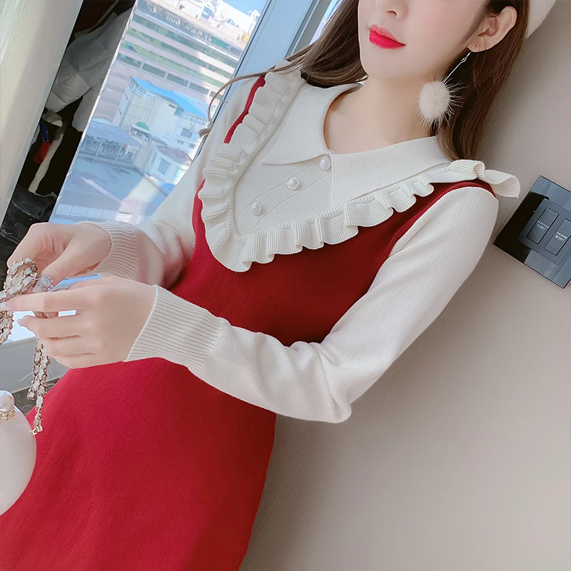 COIGARSAM Women One Piece Korea Dress New Knitting Long Sleeve Patchwork Red Black Dresses Traf Robe Vestidos
COIGARSAM Women One Piece Korea Dress New Knitting Long Sleeve Patchwork Red Black Dresses Traf Robe Vestidos