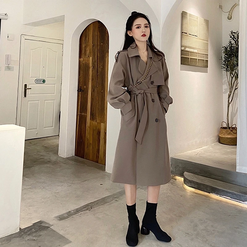 Korean Gray-brown Khaki Black Women's Trench Coat Plus Sashes Spring Fall 2021 Mid-length Casual Long Sleeve Windbreaker Female 
Korean Gray-brown Khaki Black Women's Trench Coat Plus Sashes Spring Fall 2021 Mid-length Casual Long Sleeve Windbreaker Female