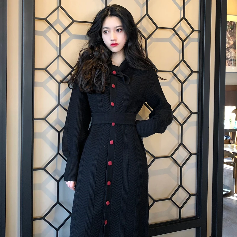 Knitted Sweater Dress Women Vintage Long Sleeve Single Breasted Tie High Waist Lady Dresses Korean Elegant Female Vestidos
Knitted Sweater Dress Women Vintage Long Sleeve Single Breasted Tie High Waist Lady Dresses Korean Elegant Female Vestidos