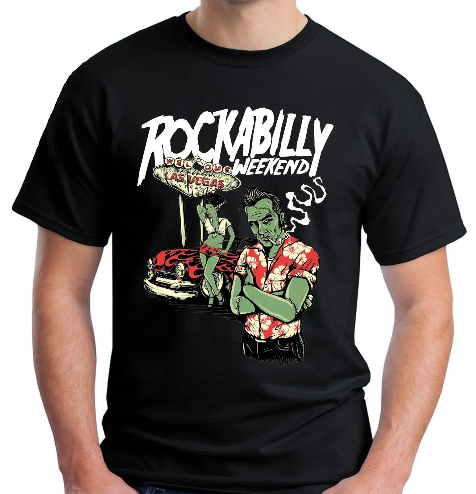 Мужские футболки с принтом Rockabilly Weekend T Shirt хлопковая Футболка изображением зомби
