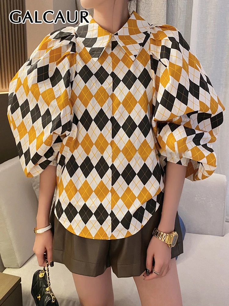 GALCAUR Straight Vintage Print Colorblock Shirt For Women Lapel Puff Sleeve Loose Button Through Blouse Female Korean Fashion
GALCAUR Straight Vintage Print Colorblock Shirt For Women Lapel Puff Sleeve Loose Button Through Blouse Female Korean Fashion