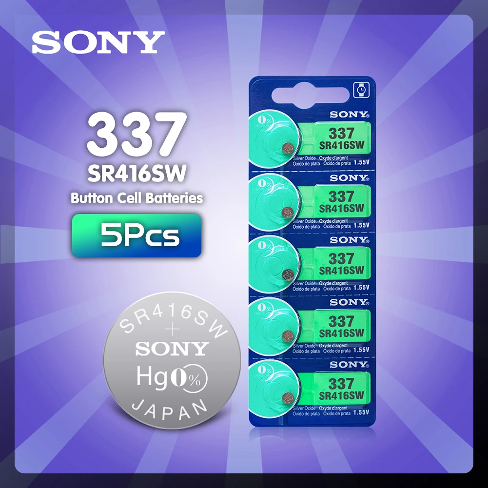 5pcs Sony 337 SR416SW button cell batteries 1.55V coin Silver Oxide battery LR416 623 D337 V337 SP337 Watch Toy Batteries
5pcs Sony 337 SR416SW button cell batteries 1.55V coin Silver Oxide battery LR416 623 D337 V337 SP337 Watch Toy Batteries