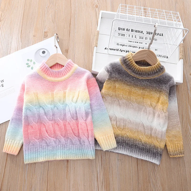 Girls Fashion Korean Rainbow Sweater Autumn Winter Kids Colorful Striped Knitted T-shirt Children Casual Top Clothes For 2-6Y
Girls Fashion Korean Rainbow Sweater Autumn Winter Kids Colorful Striped Knitted T-shirt Children Casual Top Clothes For 2-6Y