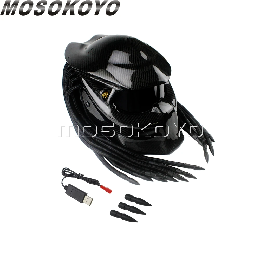 Мотоциклетный шлем Predator из углеродного волокна на все лицо черный высокого
