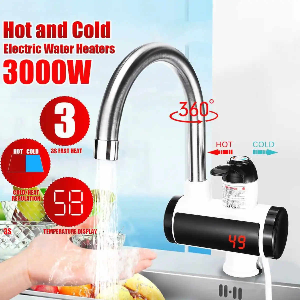 3000W 220V Electric Kitchen Flow Water Heater Tap Instant Hot Water Faucet Heater Cold Heating Tankless Water Heater with LED
3000W 220V Electric Kitchen Flow Water Heater Tap Instant Hot Water Faucet Heater Cold Heating Tankless Water Heater with LED
