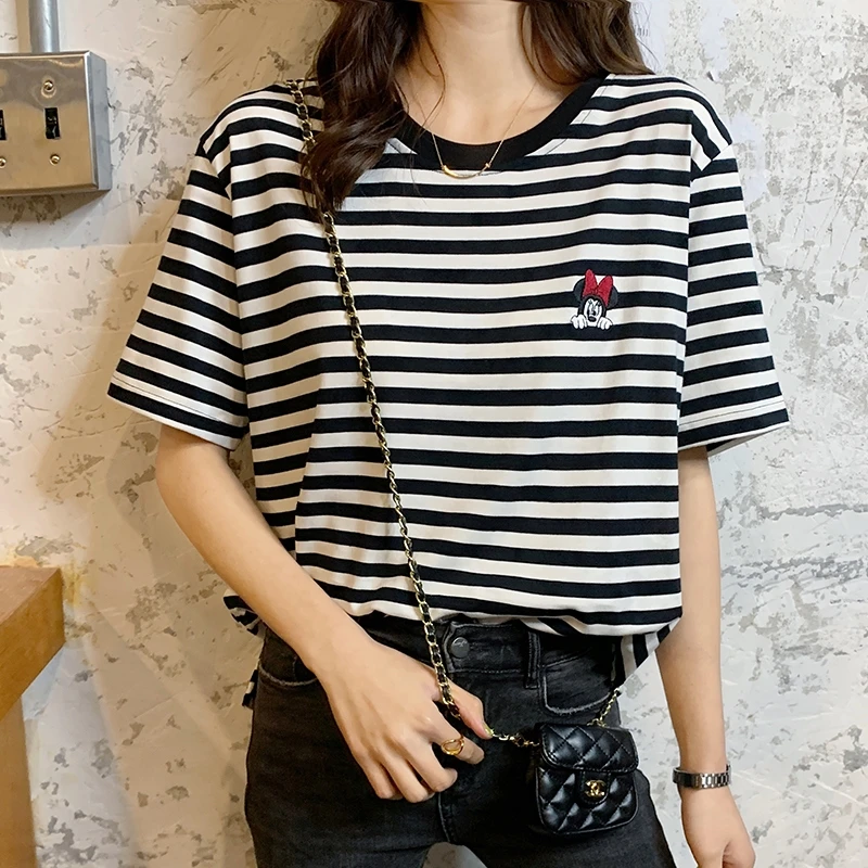 Black White Striped T-shirt Women's Short Sleeved Ins-Music of the Tide Cotton 2021 New Spring and Autumn Tops Plus-sized
Black White Striped T-shirt Women's Short Sleeved Ins-Music of the Tide Cotton 2021 New Spring and Autumn Tops Plus-sized