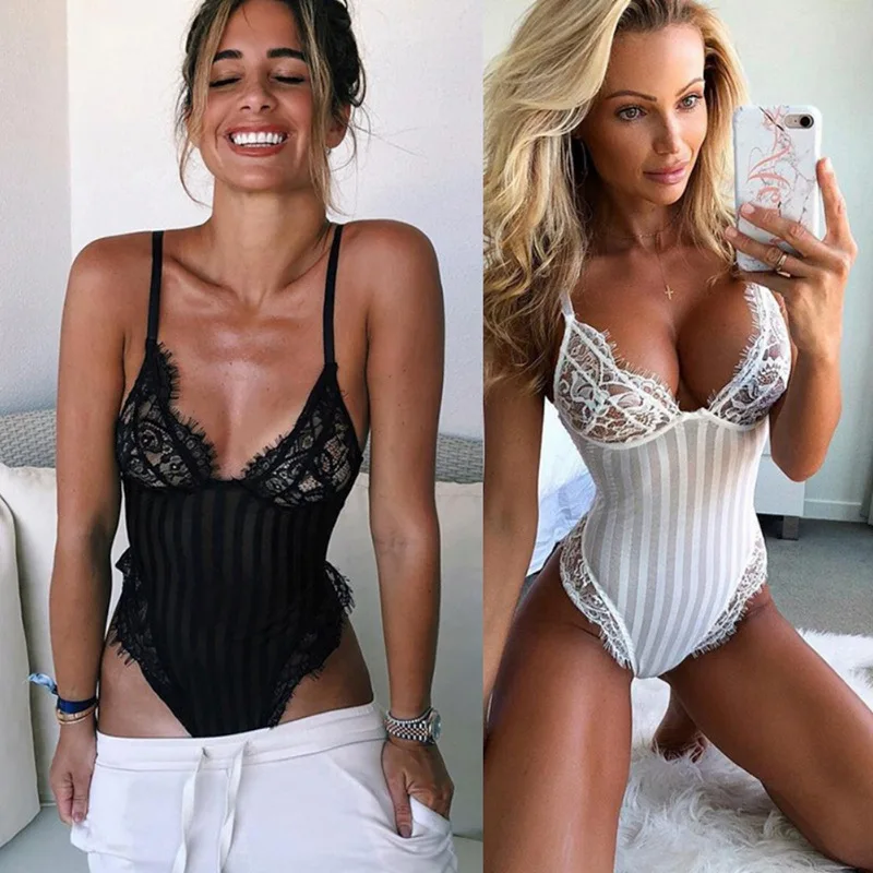 Sexy v neck lace bodycon bodysuit spaghetti strap striped jumpsuit transparent women sheer body teddy high elastic bodysuits .
Sexy v neck lace bodycon bodysuit spaghetti strap striped jumpsuit transparent women sheer body teddy high elastic bodysuits .