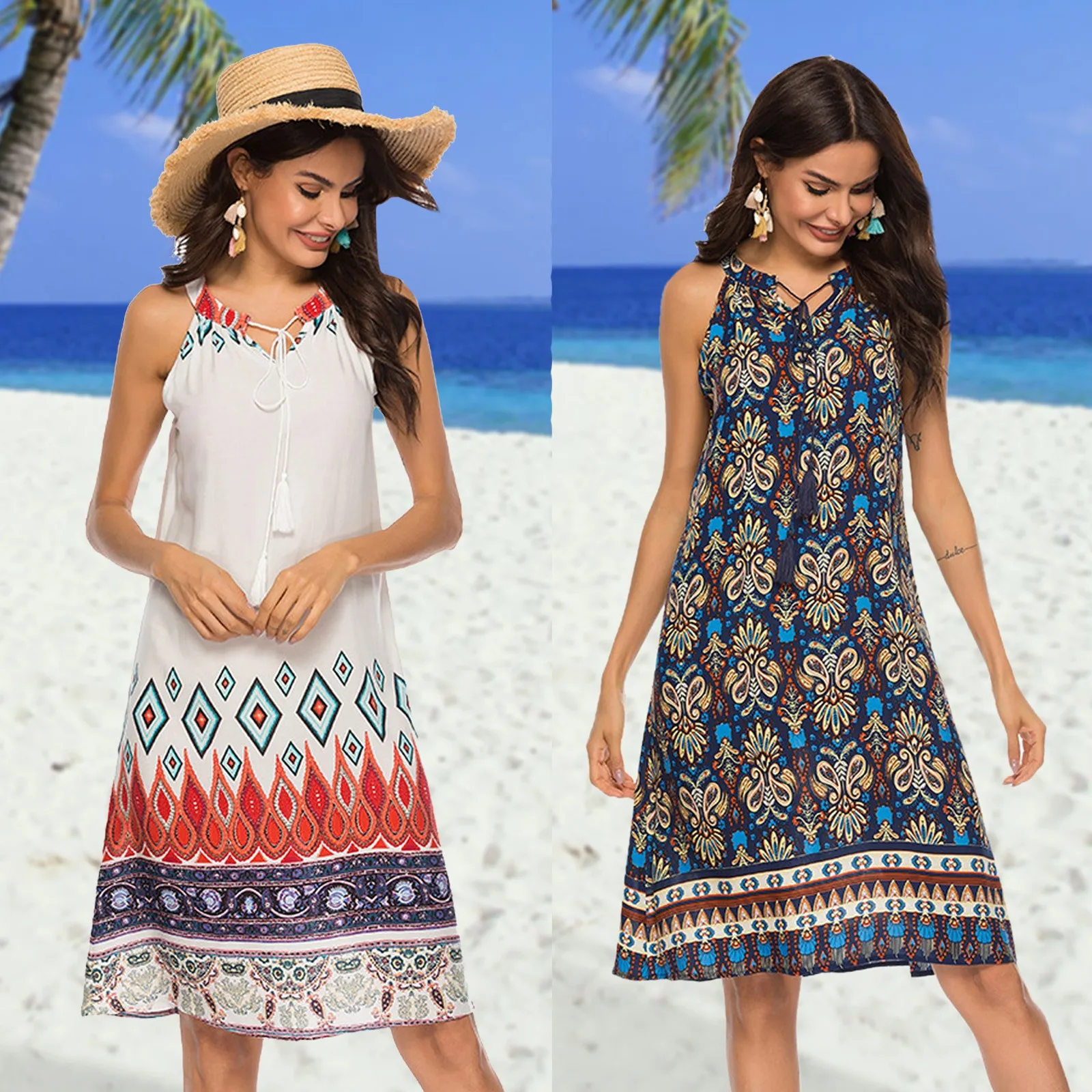 Women's Fashion Sexy Dressses Summer Beach Holiday Casual Print Halter Ladies Dress Club Party Sleeveless Knitted Dress Sundress
Women's Fashion Sexy Dressses Summer Beach Holiday Casual Print Halter Ladies Dress Club Party Sleeveless Knitted Dress Sundress