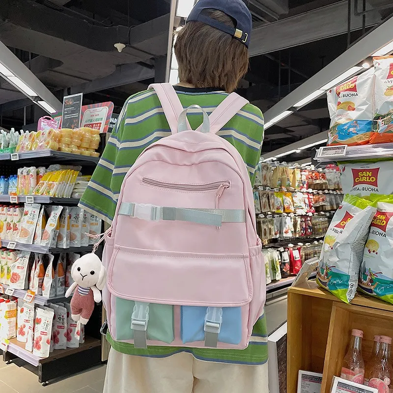 Fashion Women's Backpack Kawaii Pendant Nylon School Bag For Teenage Girls Contrast Color Large Backpack With Many Pockets
Fashion Women's Backpack Kawaii Pendant Nylon School Bag For Teenage Girls Contrast Color Large Backpack With Many Pockets