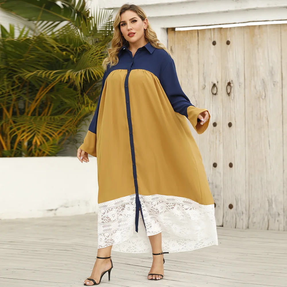 Long Sleeve Shirt Dress Women Turn Down Collar Patchwork Casual Loose Dresses Plus Size 4XL 5XL with Lace Spring Autumn Fashion
Long Sleeve Shirt Dress Women Turn Down Collar Patchwork Casual Loose Dresses Plus Size 4XL 5XL with Lace Spring Autumn Fashion
