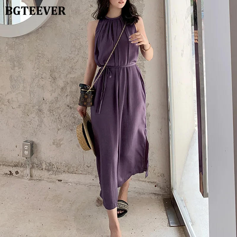 BGTEEVER Vintage Sleeveless Purple Dress for Women Summer O-neck Slim Waist Lace-up Vestidos Split Elegant Ladies Dress 2020
BGTEEVER Vintage Sleeveless Purple Dress for Women Summer O-neck Slim Waist Lace-up Vestidos Split Elegant Ladies Dress 2020
