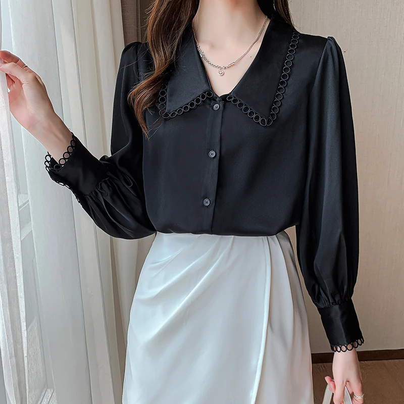 Spring Korean Style White Blouse Lace Women Turndown Collar Office Lady Satin Shirts Ladies Elegant Cut Blouses Female
Spring Korean Style White Blouse Lace Women Turndown Collar Office Lady Satin Shirts Ladies Elegant Cut Blouses Female