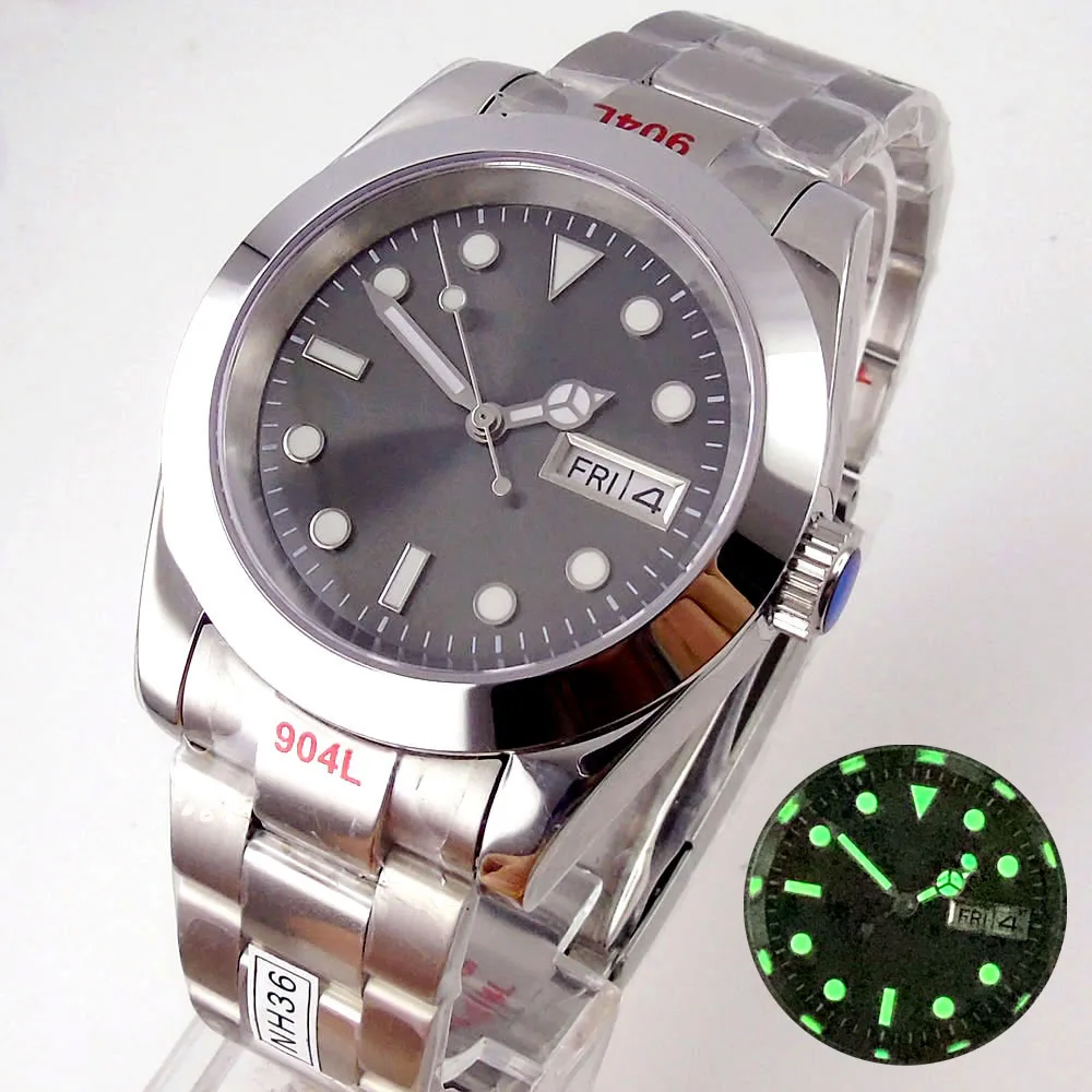 36 мм/39 мм NH36 блигер серый циферблат сапфировое стекло рифленый ободок светящиеся отметки Автоматические наручные часы юбилейный браслет