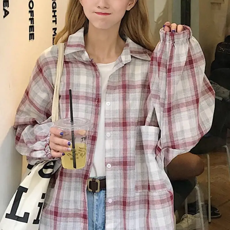 Spring 2020 New Vintage Plaid Preppy Style Woman Tops Loose Lantern Sleeve Cute Blouse Womens Top And Blouses Lady Shirts 
Spring 2020 New Vintage Plaid Preppy Style Woman Tops Loose Lantern Sleeve Cute Blouse Womens Top And Blouses Lady Shirts