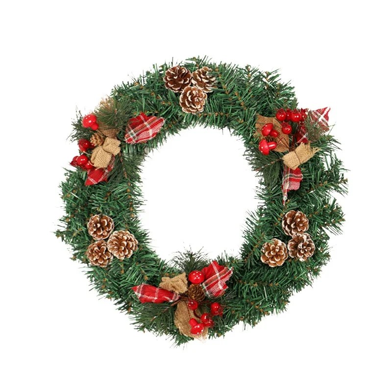 

Рождественское украшение, зеленая гирлянда, венок из ветвей в клетку и сосны, украшение для дома и праздника, Рождественский венок, декорати...