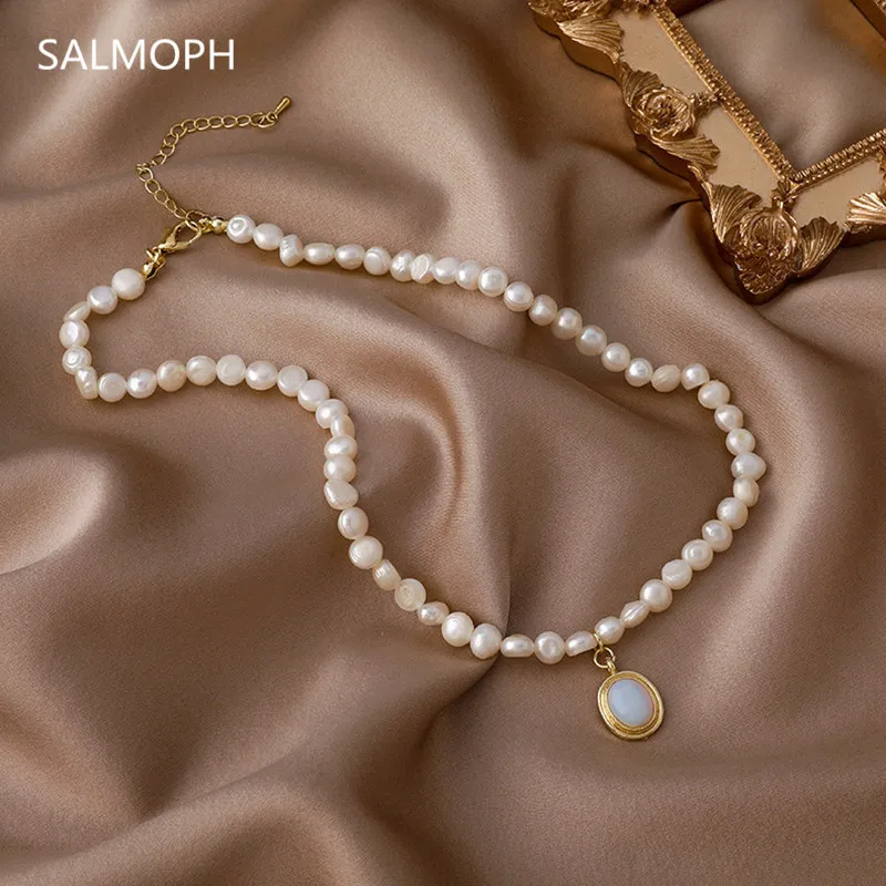 French Baroque Natural Freshwater Pearl Necklace Moonstone Water Drop Pendant Collarbone Chain Women Contracted Jewelry Gift
French Baroque Natural Freshwater Pearl Necklace Moonstone Water Drop Pendant Collarbone Chain Women Contracted Jewelry Gift