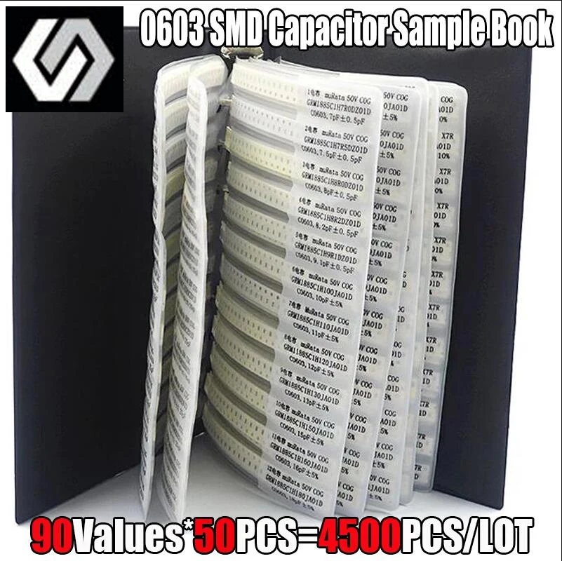 0603 SMD Capacitor Sample Book 90valuesX50pcs=4500pcs 0.5PF~2.2UF Capacitor Assortment Kit Pack
0603 SMD Capacitor Sample Book 90valuesX50pcs=4500pcs 0.5PF~2.2UF Capacitor Assortment Kit Pack