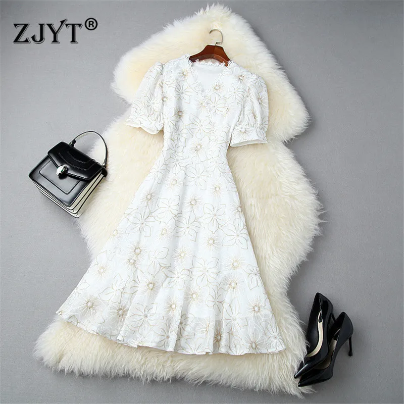 Женское модельное дизайнерское платье с коротким рукавом элегантное белое