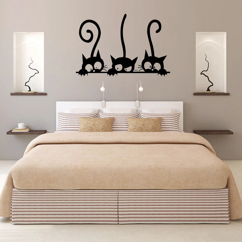 Wall Door Stickers Cute Three Cats Animal Pattern Household Room Window Removable Waterproof Mural Decor Decal | Дом и сад