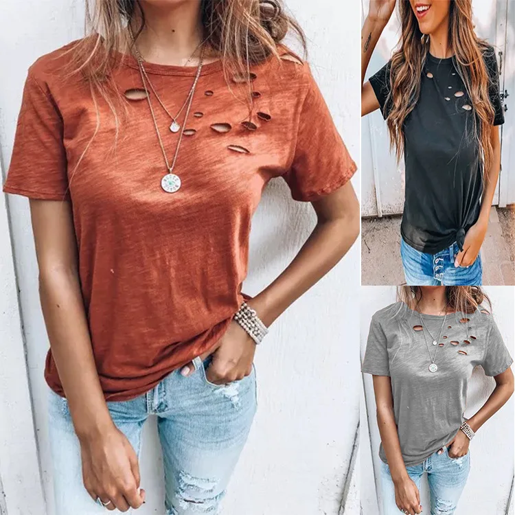 Summer new fashion women's pullover round neck trend hole loose casual women's short sleeve t-shirt women
Summer new fashion women's pullover round neck trend hole loose casual women's short sleeve t-shirt women