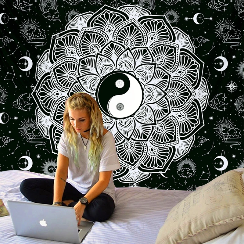 Black and White Starry Mandala Tapestry sun Moon witchcraft dormitory bedroom yoga blanket Indian styleNew year decorations 2021
Black and White Starry Mandala Tapestry sun Moon witchcraft dormitory bedroom yoga blanket Indian styleNew year decorations 2021