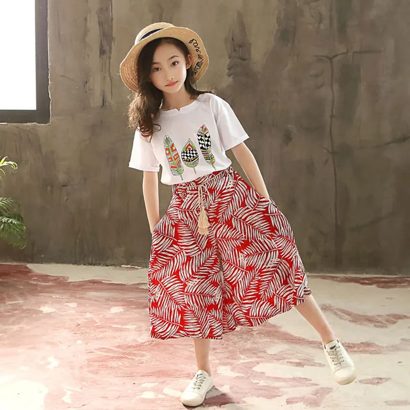 Girls' Summer Suit Girls Clothes Sets Baby Girl Printed Short Sleeve T-Shirt Top+Wide Leg Pants Suits Kids Clothing 2-12yrs
Girls' Summer Suit Girls Clothes Sets Baby Girl Printed Short Sleeve T-Shirt Top+Wide Leg Pants Suits Kids Clothing 2-12yrs