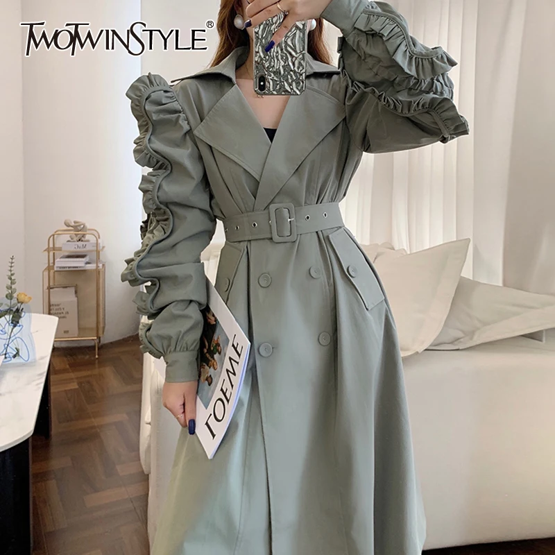 TWOTWINSTYLE корейский стиль, лоскутные ветровки с оборками для женщин, с отворотом, с длинным рукавом, с поясом, Черный Повседневный Тренч, женска...
TWOTWINSTYLE корейский стиль, лоскутные ветровки с оборками для женщин, с отворотом, с длинным рукавом, с поясом, Черный Повседневный Тренч, женска...