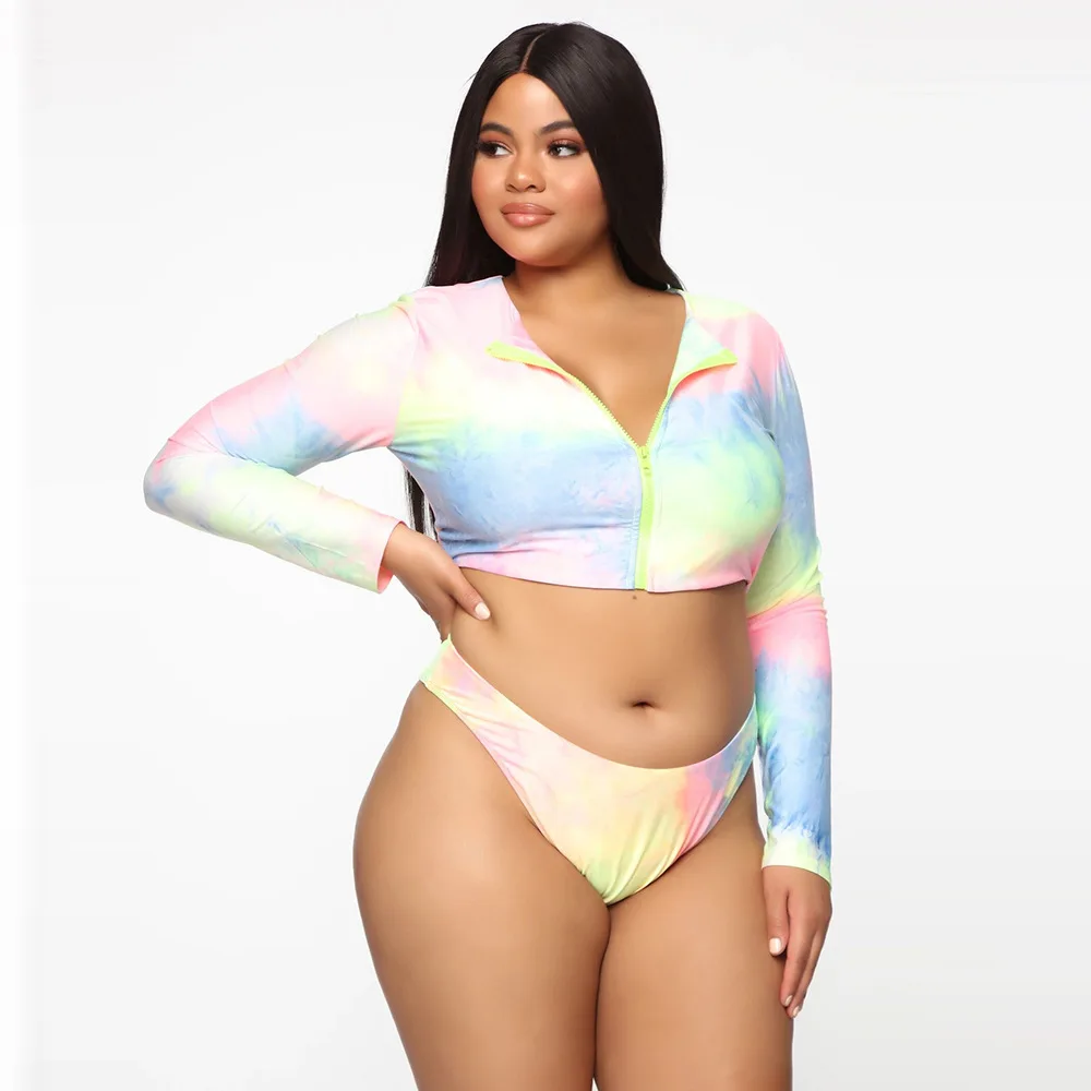 Plus Size Bikini Set 2021 New Arrival Sexy Two Piece Swimwear Printed Zipper Collar Long Sleeves Swumsuit for Woman
Plus Size Bikini Set 2021 New Arrival Sexy Two Piece Swimwear Printed Zipper Collar Long Sleeves Swumsuit for Woman