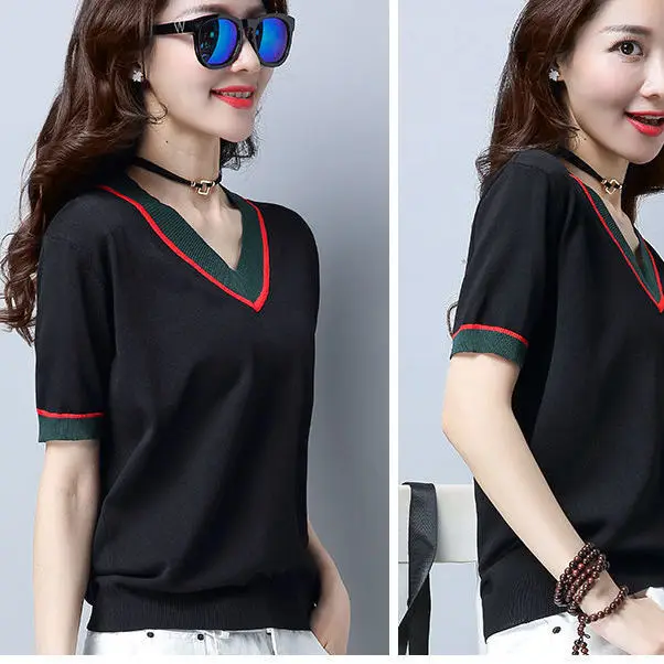 White Ice Silk Knitted Backing Shirt Spring V Neck Short Sleeve T-Shirt 2021 New Women's Fashion Summer Jacket Summer
White Ice Silk Knitted Backing Shirt Spring V Neck Short Sleeve T-Shirt 2021 New Women's Fashion Summer Jacket Summer