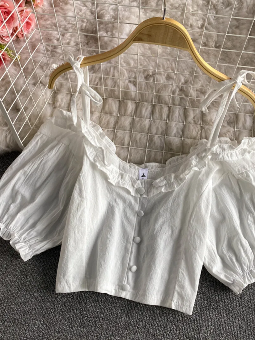 Women's Design Summer V-neck Short Sleeve Cold Shoulder Short Top French Spaghetti Strap Shirt Street Party Holiday Blouse 2021
Women's Design Summer V-neck Short Sleeve Cold Shoulder Short Top French Spaghetti Strap Shirt Street Party Holiday Blouse 2021