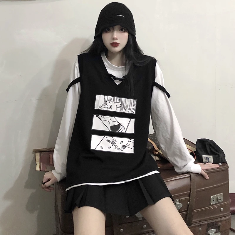 90s Vintage Girls Sleeveless Sweater Vest Top Women 2020 Autumn Knitted Waistcoat Chic Cool Street Fashion Vests
90s Vintage Girls Sleeveless Sweater Vest Top Women 2020 Autumn Knitted Waistcoat Chic Cool Street Fashion Vests