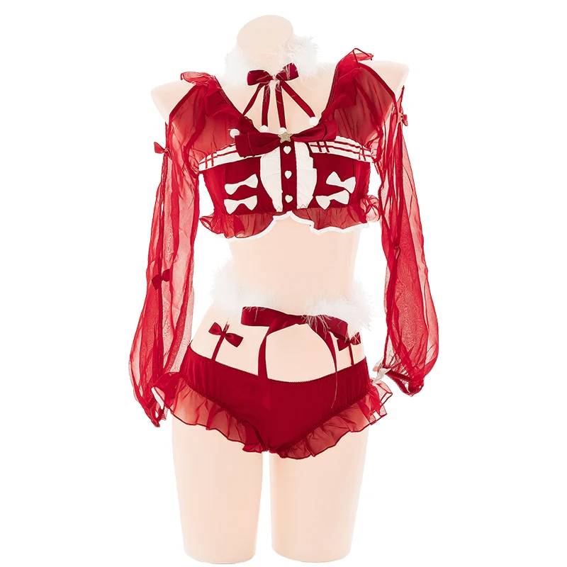 Red Xmas Underwear Set Women Cute Sweet Feather Edge Plush Bowknot Hollow Out Sexy Off the Shoulder Tops&Low Waist Panties
Red Xmas Underwear Set Women Cute Sweet Feather Edge Plush Bowknot Hollow Out Sexy Off the Shoulder Tops&Low Waist Panties
