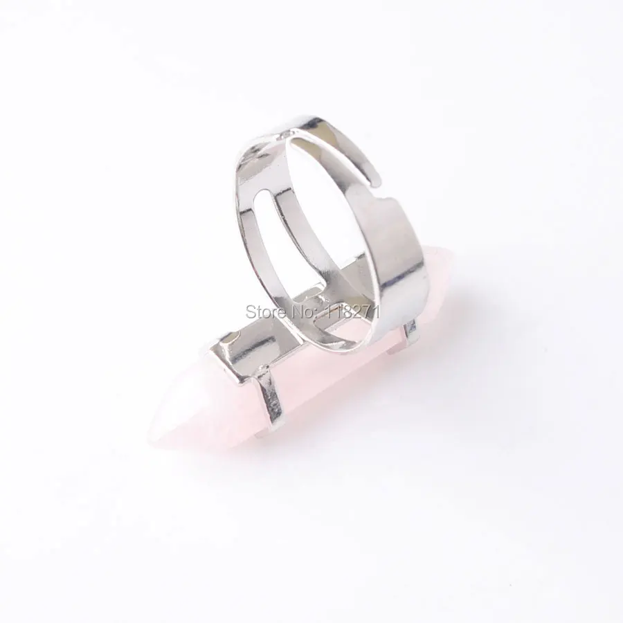 WOJIAER 5 шт. натуральный розовый Quartzs драгоценного камня шестиугольник столб кольцо