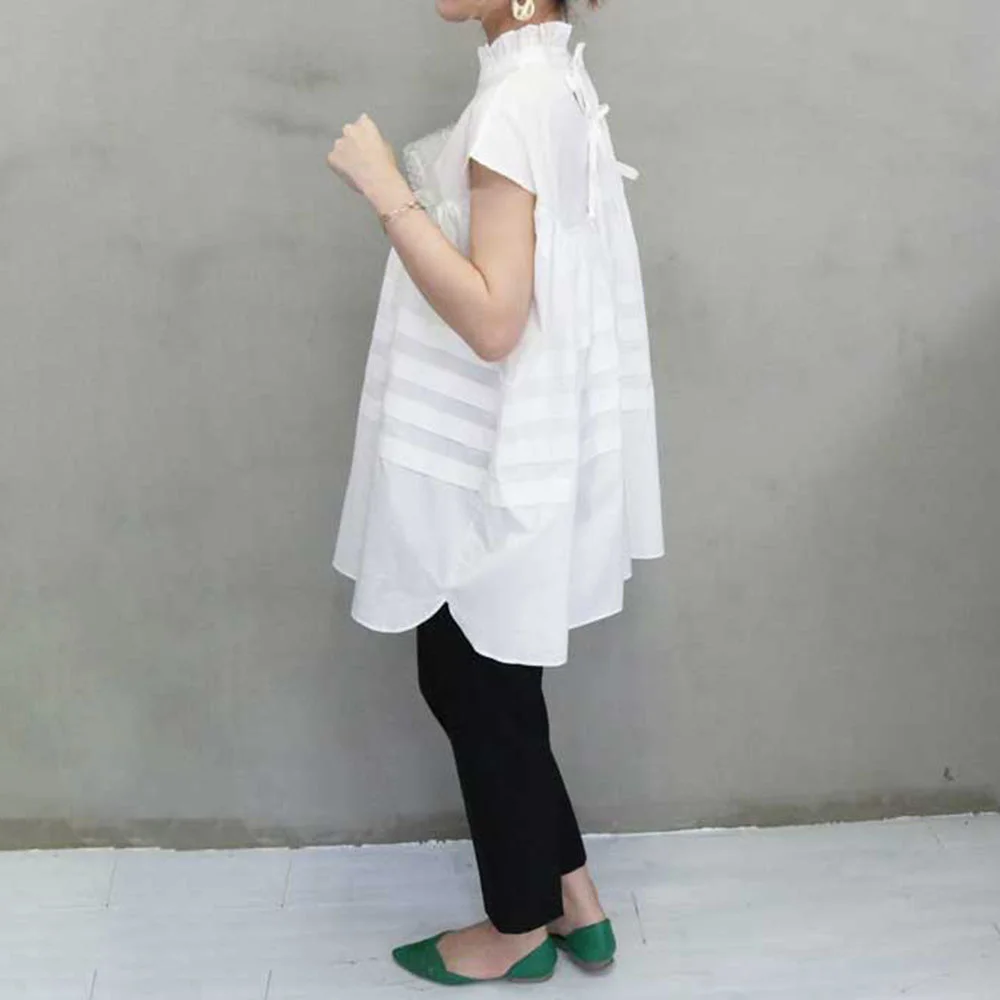Женская винтажная блузка с воротником стойкой черная или белая длинная