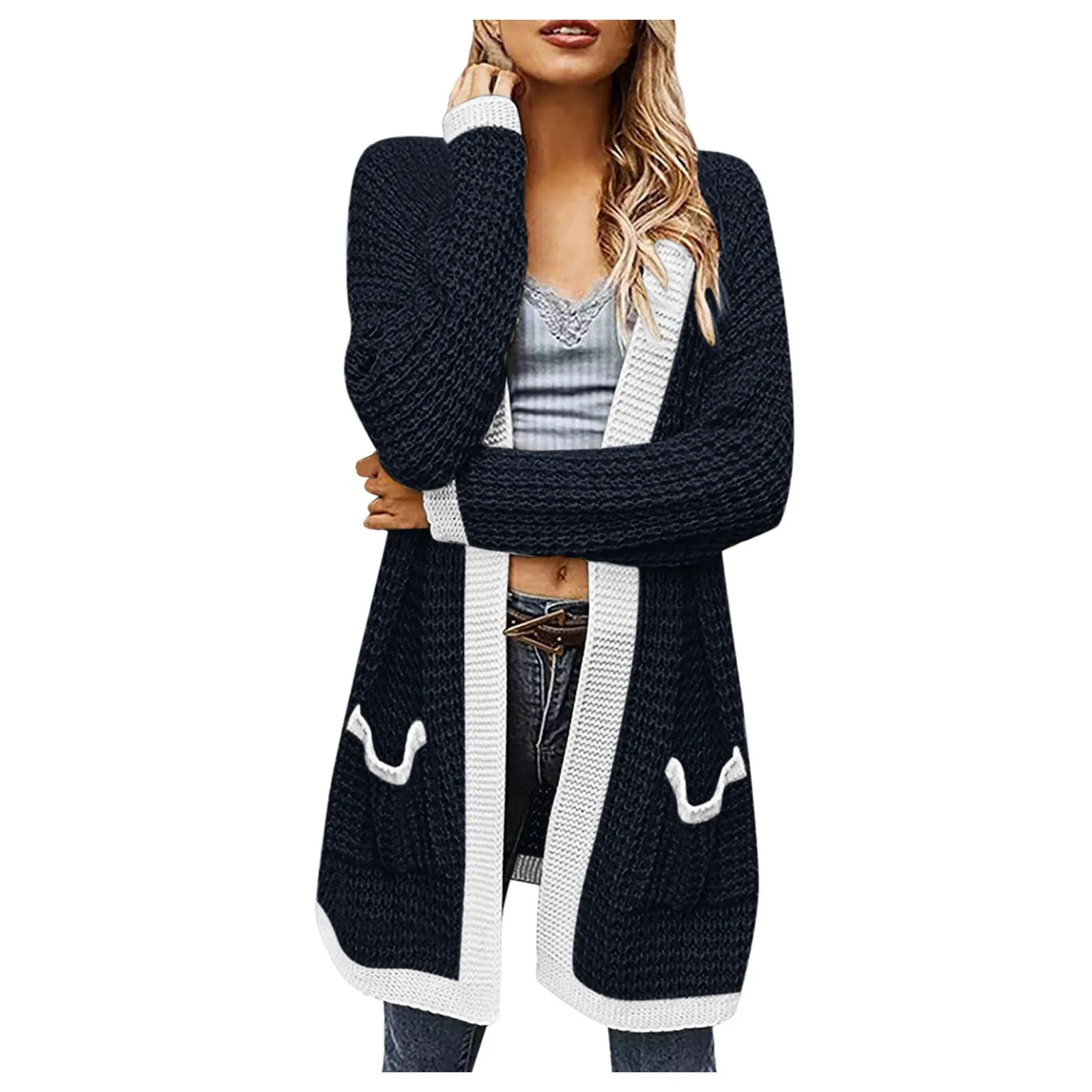 Knitted Pockets Women's Cardigan Casual Solid Color Loose Mid-Long Ladies Sweater Thickening Mid-Length Keep Warm Female Coat
Knitted Pockets Women's Cardigan Casual Solid Color Loose Mid-Long Ladies Sweater Thickening Mid-Length Keep Warm Female Coat