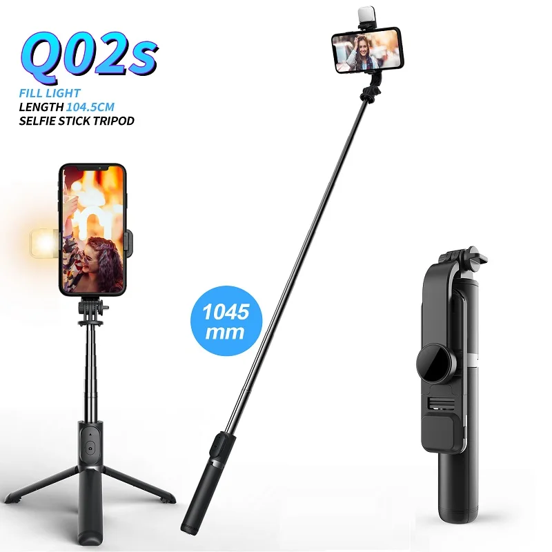 

RUZSJ Q02s Wireless bluetooth selfie stick foldable mini tripod with fill light shutter remote control for IOS Android