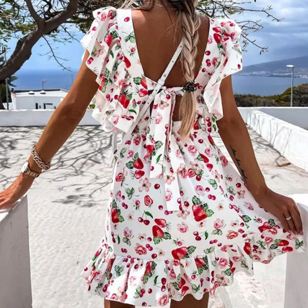 Summer Butterfly Sleeve Floral Print Ruffle Square Collar Back Lace-up Sundress Beachwear Tunic Beach Dress Hot
Summer Butterfly Sleeve Floral Print Ruffle Square Collar Back Lace-up Sundress Beachwear Tunic Beach Dress Hot