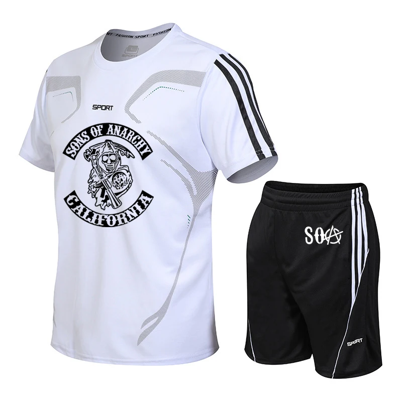 High Quality Summer Men's suits SOA Sons of anarchy the child Skull Print Cotton stripe Men's short sleeve+shorts 2-piece set
High Quality Summer Men's suits SOA Sons of anarchy the child Skull Print Cotton stripe Men's short sleeve+shorts 2-piece set