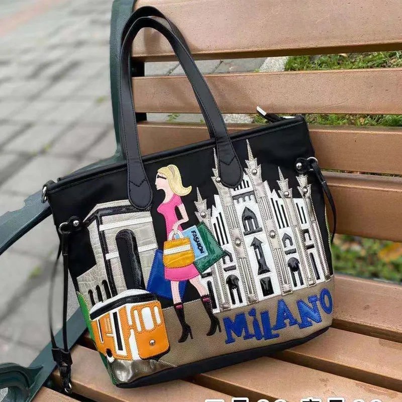 Women Bags Leather Patchwork Embroidery Purse Handbag Shoulder Bags Cross Messenger Bag Tote Braccialini Style Cartoon Milan 
Women Bags Leather Patchwork Embroidery Purse Handbag Shoulder Bags Cross Messenger Bag Tote Braccialini Style Cartoon Milan