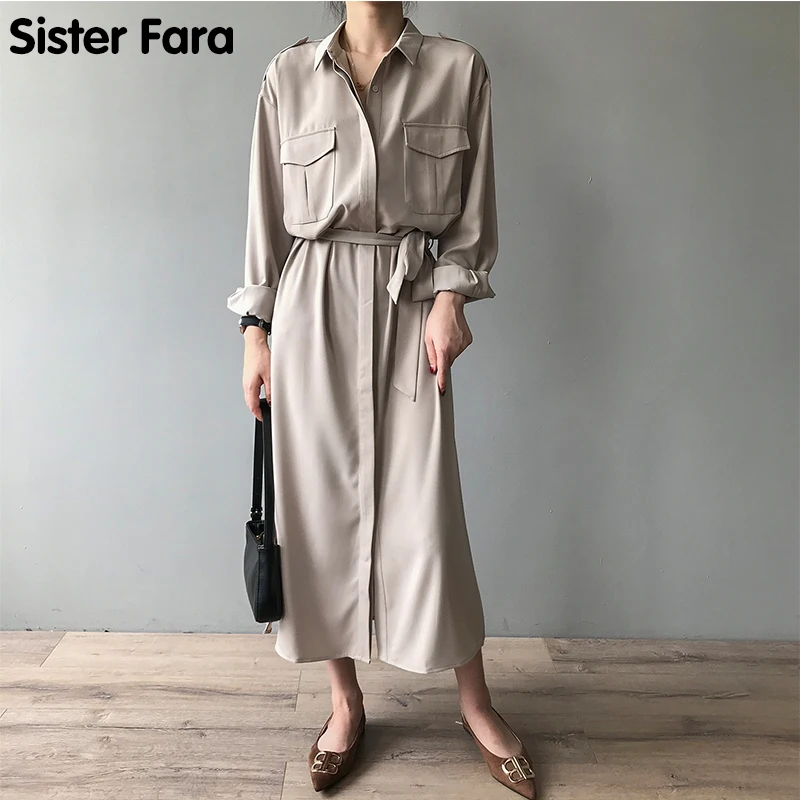 Sister Fara New Spring Autumn Women's Windbreaker Jacket Long Skirt Mid Length Dress Sleeve Shirt Dress OL Office Lady Overcoat
Sister Fara New Spring Autumn Women's Windbreaker Jacket Long Skirt Mid Length Dress Sleeve Shirt Dress OL Office Lady Overcoat