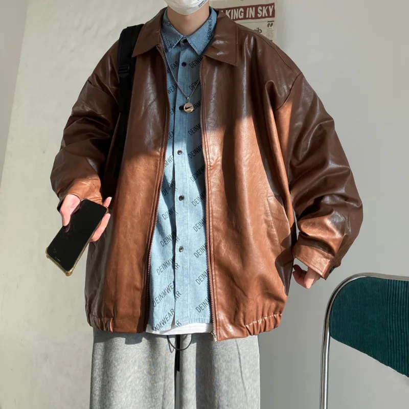 Black/Brown Leather Jacket Men's Fashion Casual Oversized Motorcycle Jackets Mens Streetwear Loose Hip-hop Bomber Jacket Men
Black/Brown Leather Jacket Men's Fashion Casual Oversized Motorcycle Jackets Mens Streetwear Loose Hip-hop Bomber Jacket Men