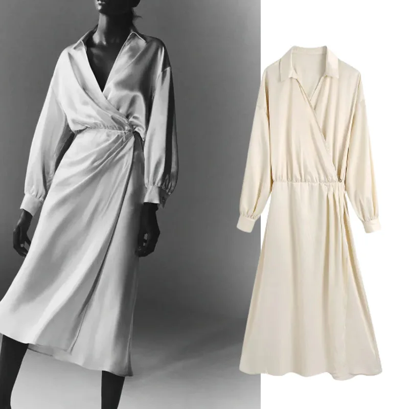 Xypskh Za Women Autumn New Fashion Satin Soft Touch Midi Shirt Dress Vintage Commute Long Sleeve Female Dresses Vestidos Mujer
Xypskh Za Women Autumn New Fashion Satin Soft Touch Midi Shirt Dress Vintage Commute Long Sleeve Female Dresses Vestidos Mujer
