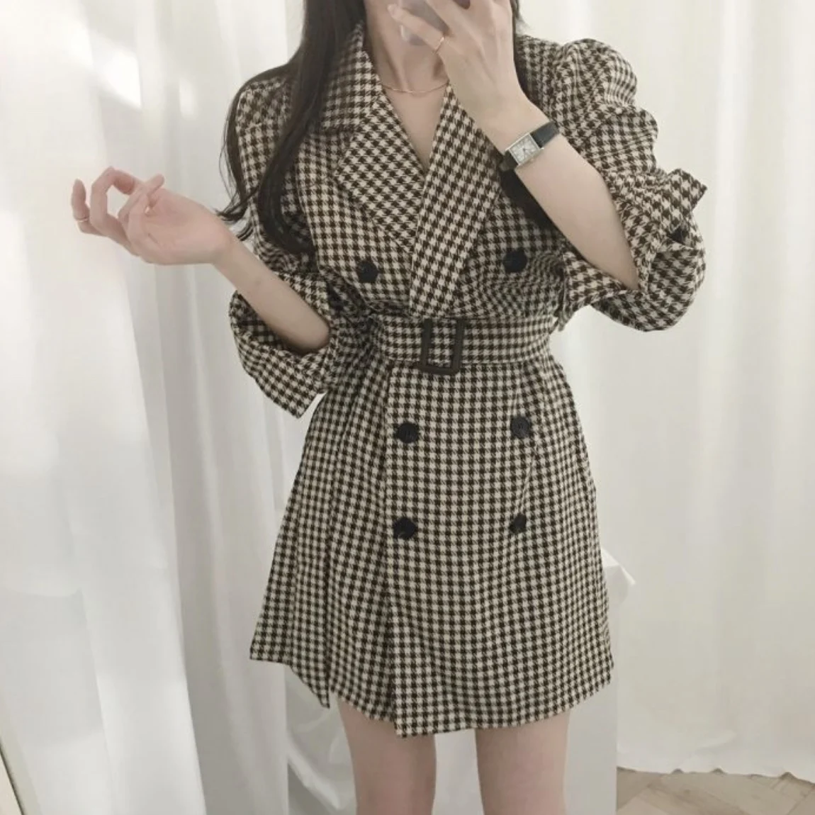 Spring Vintage Plaid Dress Women Korean Blazer Dresses Female Double Breasted Mini Short Dress Ladies Sashes
Spring Vintage Plaid Dress Women Korean Blazer Dresses Female Double Breasted Mini Short Dress Ladies Sashes