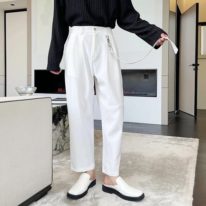 New Men Loose Casual Ankle-length Suit Pants Male Streetwear Vintage Fashion Black White Wide Leg Pant Trousers for Man 
New Men Loose Casual Ankle-length Suit Pants Male Streetwear Vintage Fashion Black White Wide Leg Pant Trousers for Man
