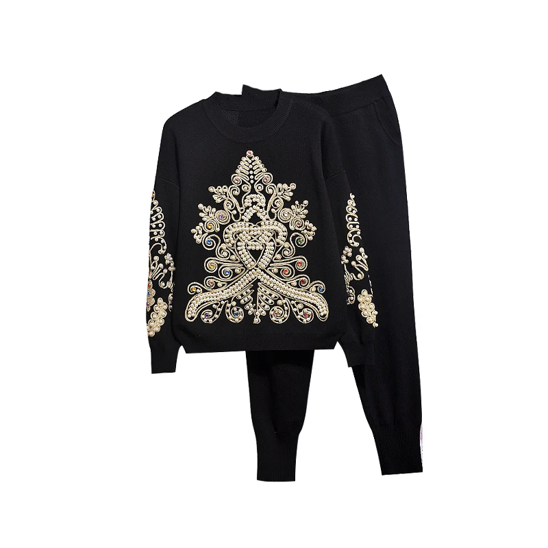 New Womens Embroidery Beading Long Sleeve Short Loose Pullover Vintage Knitting Sweaters O-Neck Fashion Casual Pants Sets
New Womens Embroidery Beading Long Sleeve Short Loose Pullover Vintage Knitting Sweaters O-Neck Fashion Casual Pants Sets