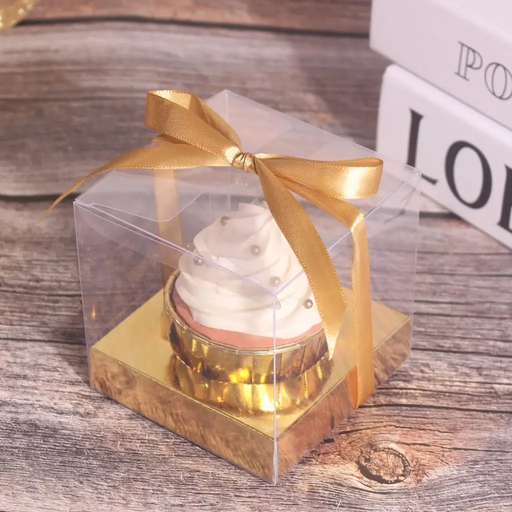 Plastic Clear Individual Single Cupcake boxes with Insert and Ribbon Transparent PVC PET Food Grade Bakery Packaging Box
Plastic Clear Individual Single Cupcake boxes with Insert and Ribbon Transparent PVC PET Food Grade Bakery Packaging Box